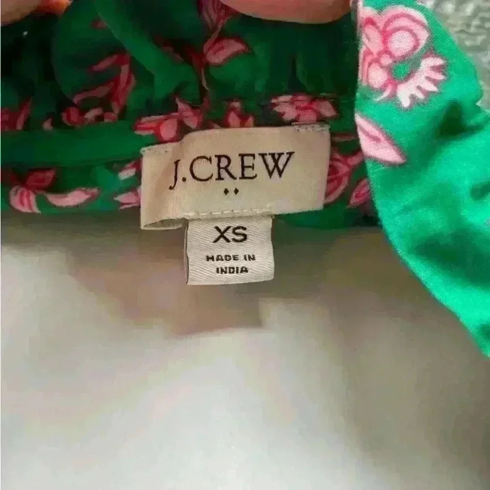 JCREW XS Sleeveless Ruffle Pink Green Top